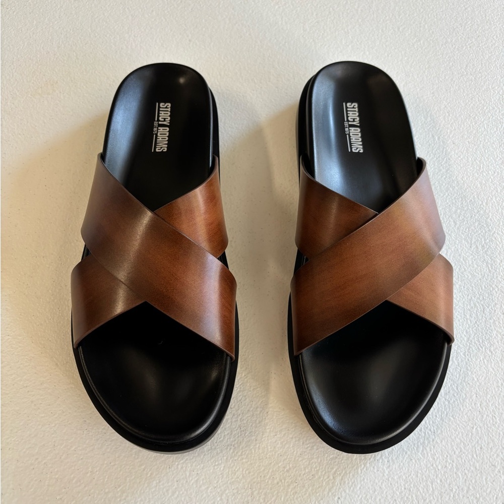 STACY ADAMS MONTEL CROSS STRAP SLIDE MEN'S SANDALS SIZE 10M